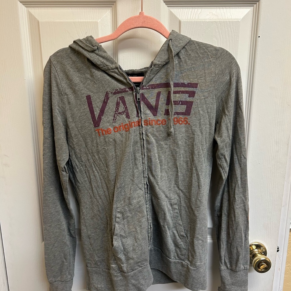 Vans Heather Gray Hoodie with Checkered Detail